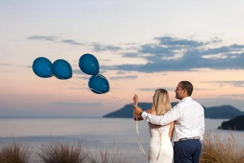 Bcouple with balloons Stock Photos
