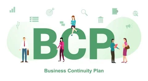Bcp concept with big word or text and team people with modern flat style - ve Stock Illustration