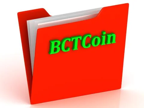 BCTCoin- bright green letters on a gold folder on a white background Stock Illustration