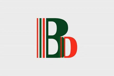 BD typography text logo design.  Green, red concept logo Stock Illustration