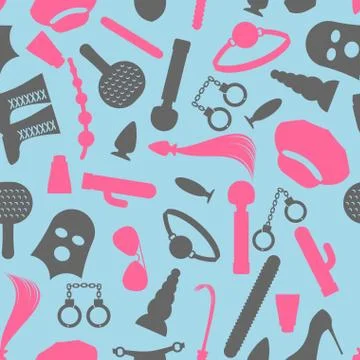 BDSM seamless pattern. Accessories sadist masochist love ornament. Dildo and  Stock-Illustration