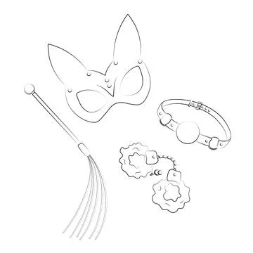 BDSM set. Fetish stuff for role playing. Vector sketch illustration Stock Illustration