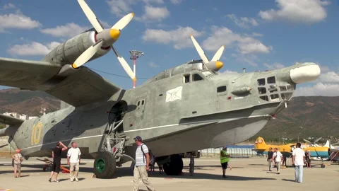 Be-12 "Chaika" (NATO: mail) anti-submarine amphibious aircraft is at airport. Stock Footage 135319000