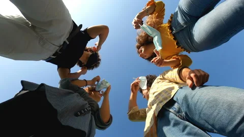 To be able to hug each other again -young people throw the mask embracing 스톡 동영상 144786004