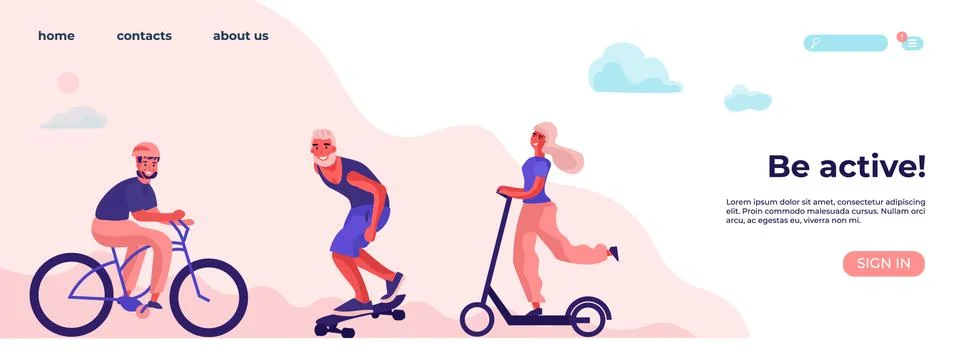 Be active and physical activity. Sports and recreation concept with cartoon Ilustración de archivo