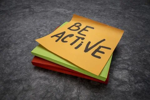 Be active inspirational reminder note Stock-Fotos
