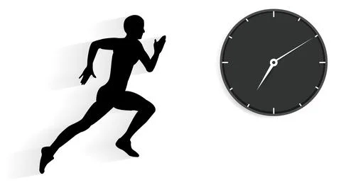 Be ahead of your time, a black silhouette of a running man and a black watch  Illustrazione stock