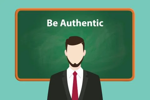 Be authentic white text illustration on green chalk board with beard man wearing 스톡 일러스트