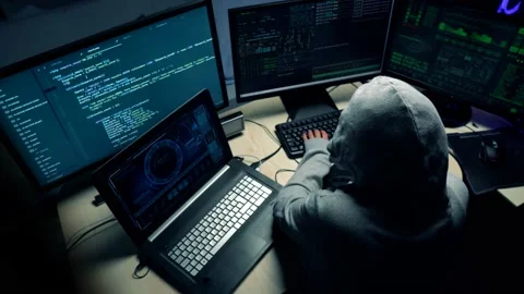 Be aware hacker attack, hacker steal information. Stock-Footage 130396294