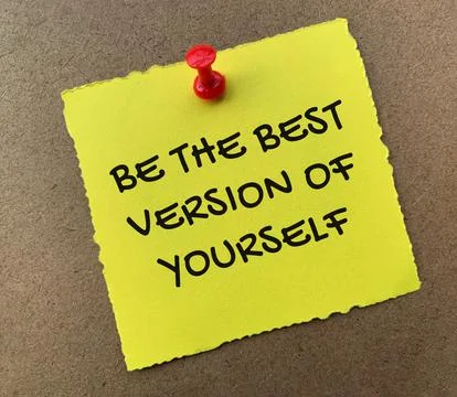 Be the best version of yourself text on yellow notepad with wooden background Stock Photos