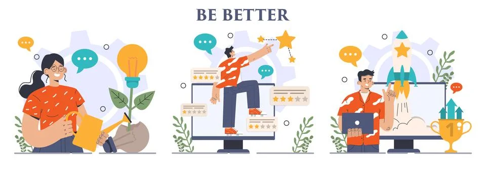Be better concept set. Improvement and development idea. Growth Stock Illustration