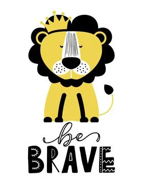 Be brave LION - funny vector character drawing Illustrazione stock