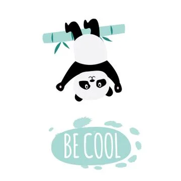 Be cool - cute cartoon panda hanging upside down from bamboo branch Stock Illustration