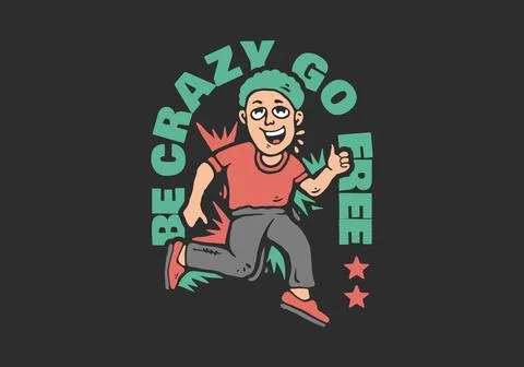Be crazy go free. Man jumping, character illustration in flat art style. Su.. Stock Illustration