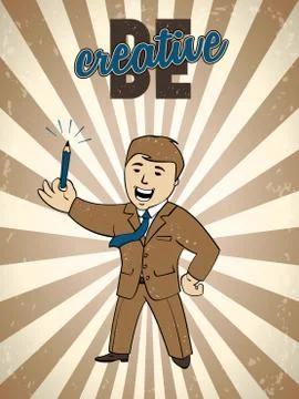 Be creative - retro poster, vector template illustration Stock Illustration