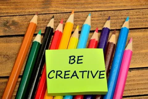 Be creative word on notes Stock Photos