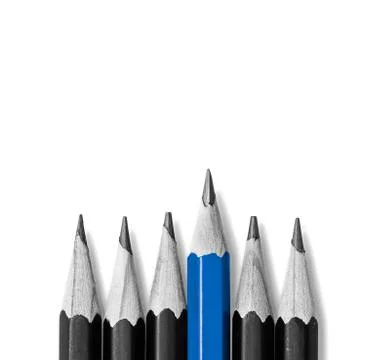 Be like everyone else. stand out from the crowd. pencils on white, One pencil Stock Photos