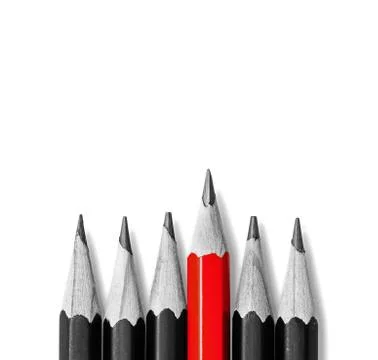 Be like everyone else. stand out from the crowd. pencils on white, One red pe Stock Photos