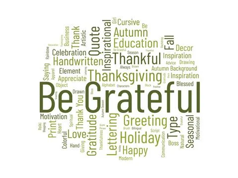Be Grateful wordcloud template. Blessed or gratitude concept vector backgroun Stock Illustration