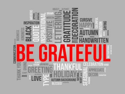 Be Grateful wordcloud template. Blessed or gratitude concept vector backgroun Stock Illustration