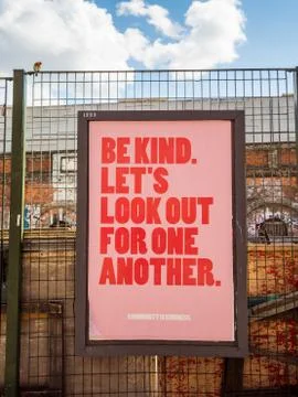 "Be kind, let's look out for one another". Billboard campaign poster Stock Photos