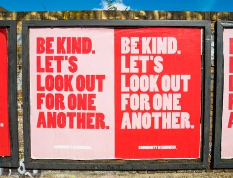 `Be kind, let`s look out for one another`poster Stock Photos