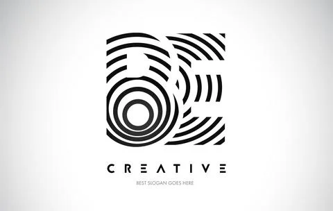 BE Lines Warp Logo Design. Letter Icon Made with Black Circular Lines. Stock Illustration