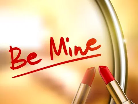 Be mine words written by red lipstick Ilustração Stock
