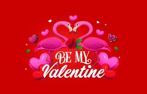 Be my Valentine phrase quote with flamingo couple Ilustração Stock