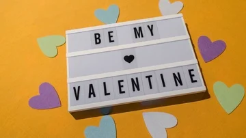 "Be my valentine" sign displayed on a lightbox Stock Footage