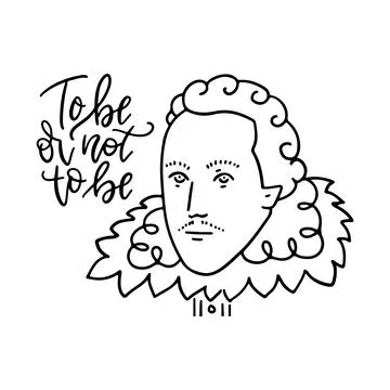 To be or not to be - lettring text of question of Hamlet. Shakespeare s portrait Stock Illustration