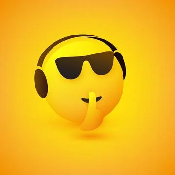 Be Quiet! - Shushing Face with Sunglasses Listening to Music, Gesturing, Sh.. Stock Illustration