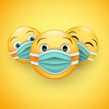 Be responsible and protected - various 3D yellow emoticons in medical masks Stock Illustration