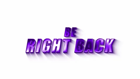 Be right back animated 3D text in purple on white background for live streams Stock Footage 340459145