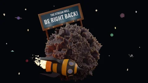BE RIGHT BACK Rocket looping stream animation, bee ship circling an asteroid Stock Footage 245940173
