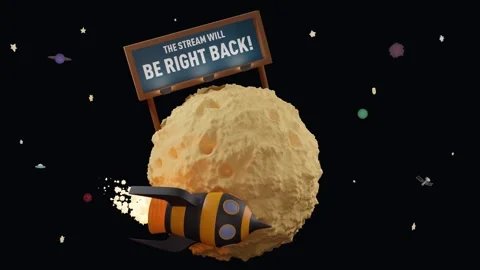 BE RIGHT BACK Rocket looping stream animation, bee ship circling yellow moon Stock Footage 245940191
