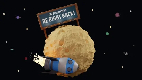 BE RIGHT BACK Rocket looping stream animation, blue ship circling yellow moon Stock Footage 245940193