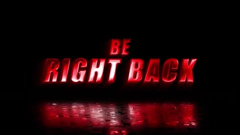 Be Right Back text animated loop in neon red with reflective floor Stock Footage 336310925