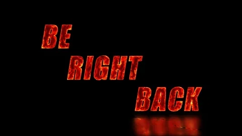 Be Right Back text animation with fiery burning flames and reflective floor Stock Footage 340387952