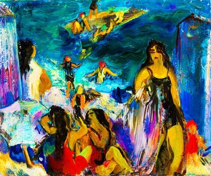 On the beach, 1923.. Stock Illustration