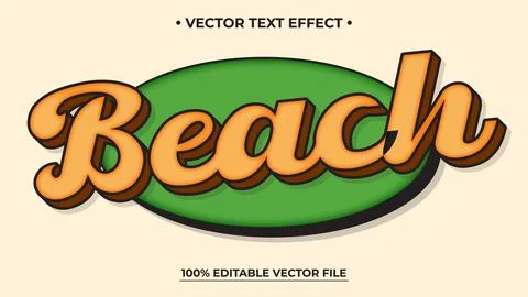 Beach 3d editable text effect Orange Vintage retro style effect Stock Illustration