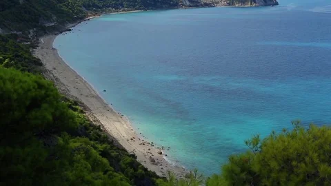 Beach from above in Lefkada a sunny day with beautiful color Stock Footage 81504939