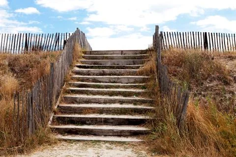 Beach access over protective dunes Stock Photos