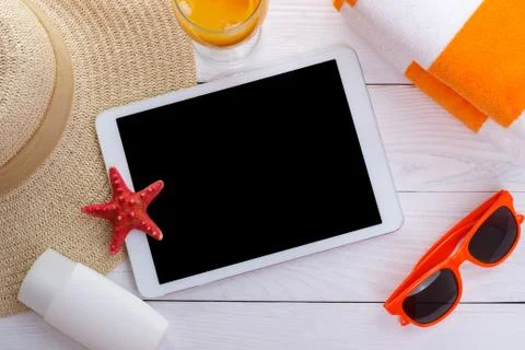 Beach accessories background Stock Photos