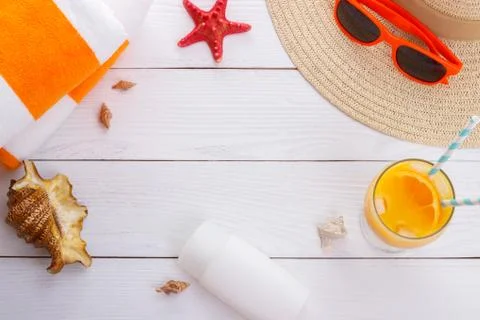 Beach accessories background Foto stock