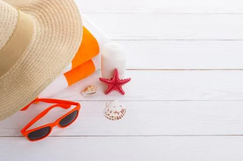 Beach accessories background Stock Photos