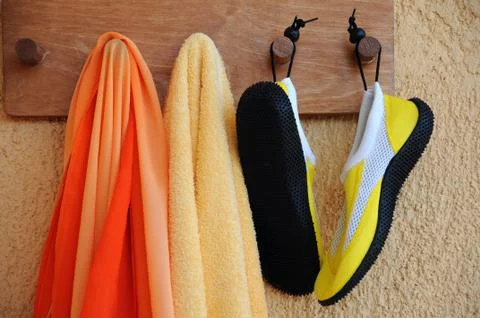 Beach accessories on the hooks Stock Photos