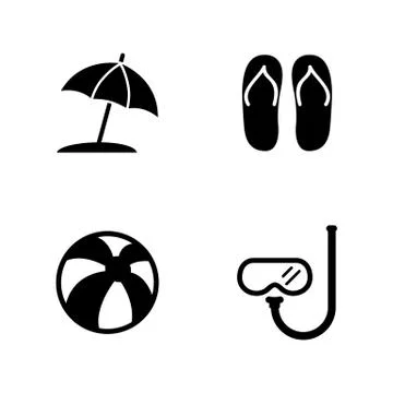 Beach Accessories, Vacation. Simple Related Vector Icons Stock Illustration