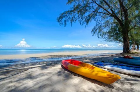 Beach activity, canoe on the beach. Stock Photos