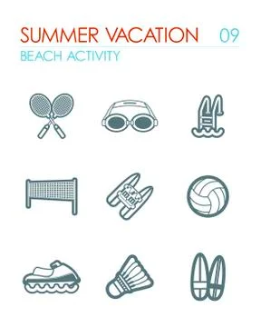 Beach activity icon set. Summer. Vacation Stock Illustration